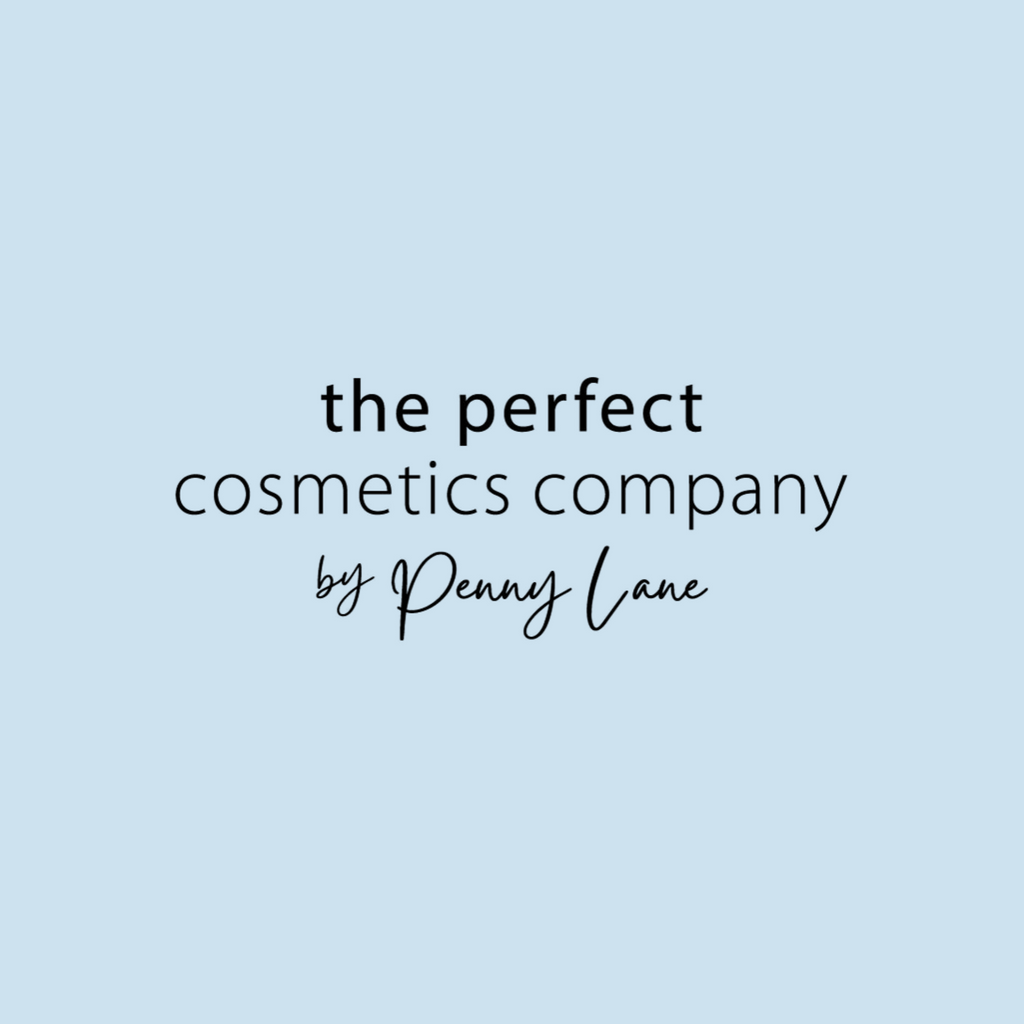 Logo of The Perfect Cosmetics Company by Penny Lane on a light blue background