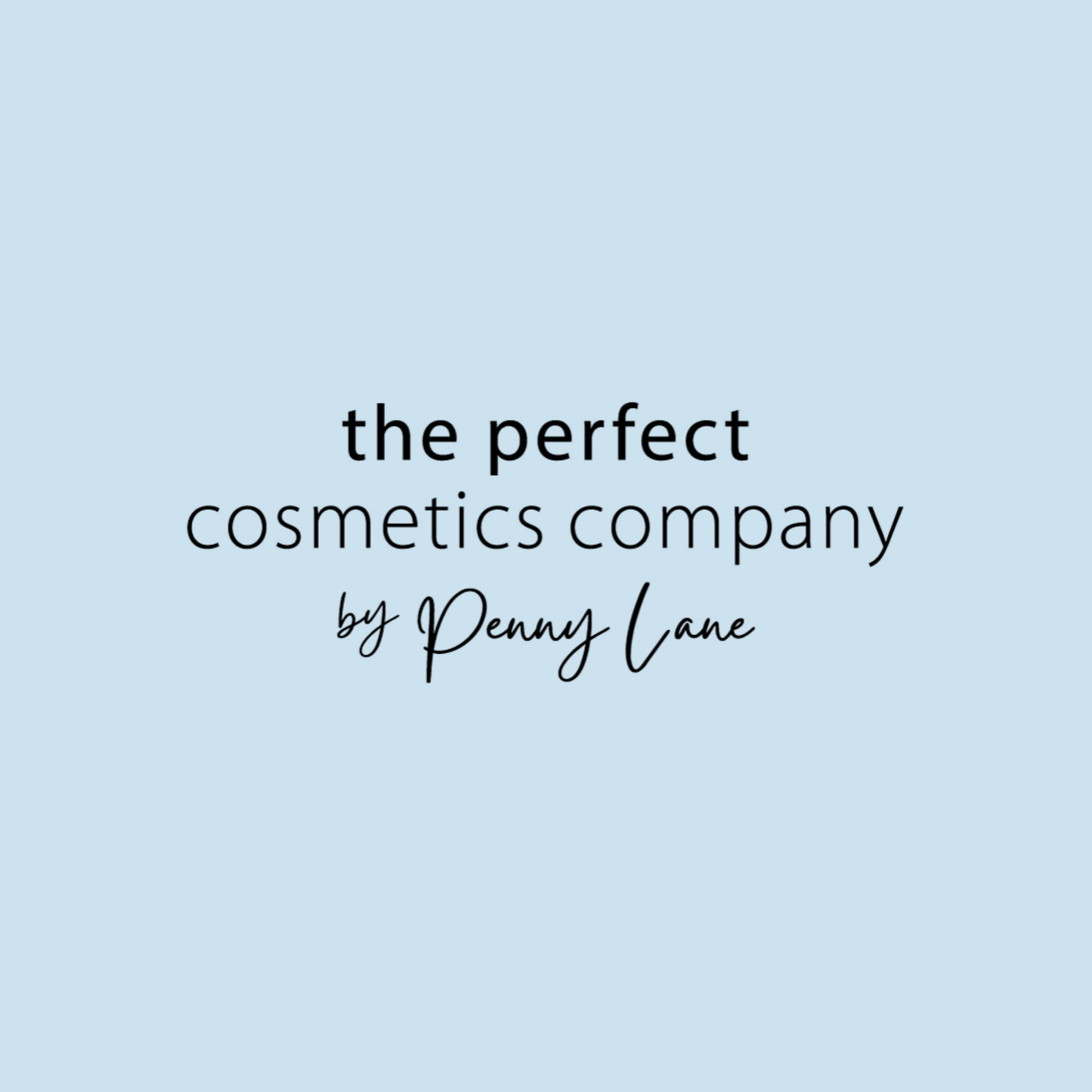 Logo of The Perfect Cosmetics Company by Penny Lane on a light blue background