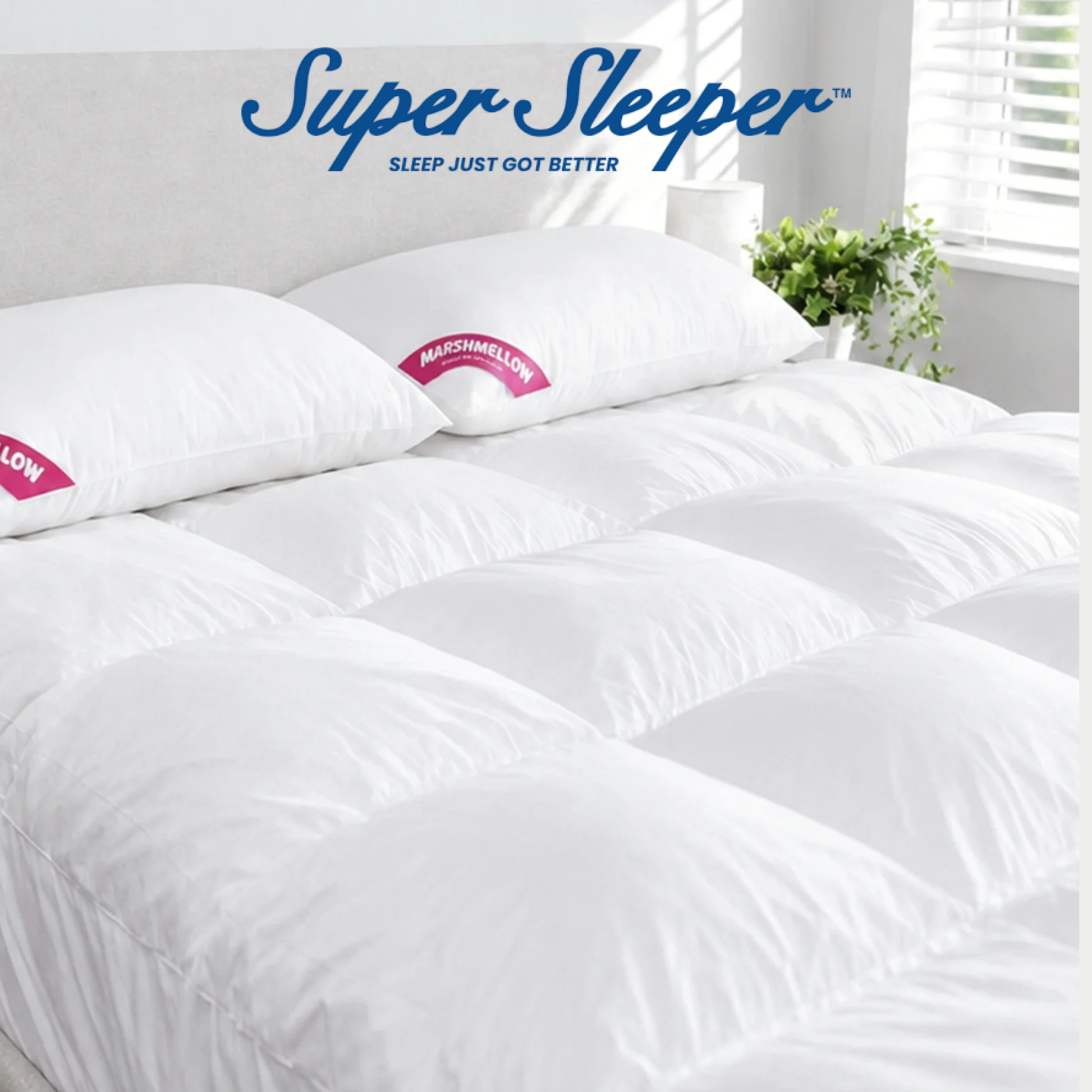 Super Sleeper Marshmellow™ Plush Mattress Topper + 2 Free Pillows